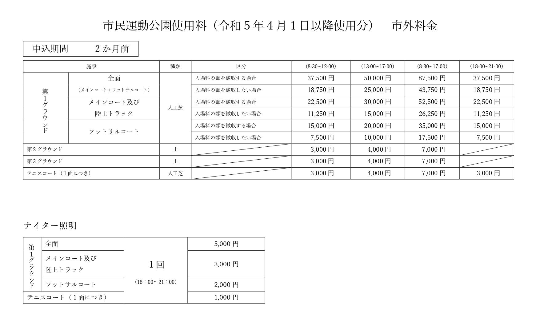 市外グラウンド料金