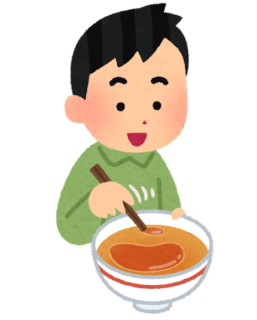 ラーメンの汁を残す男の子のイラスト