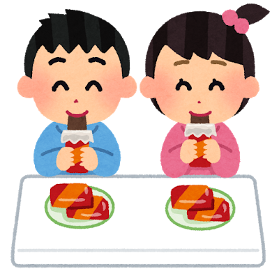 おやつを食べる子どものイラスト