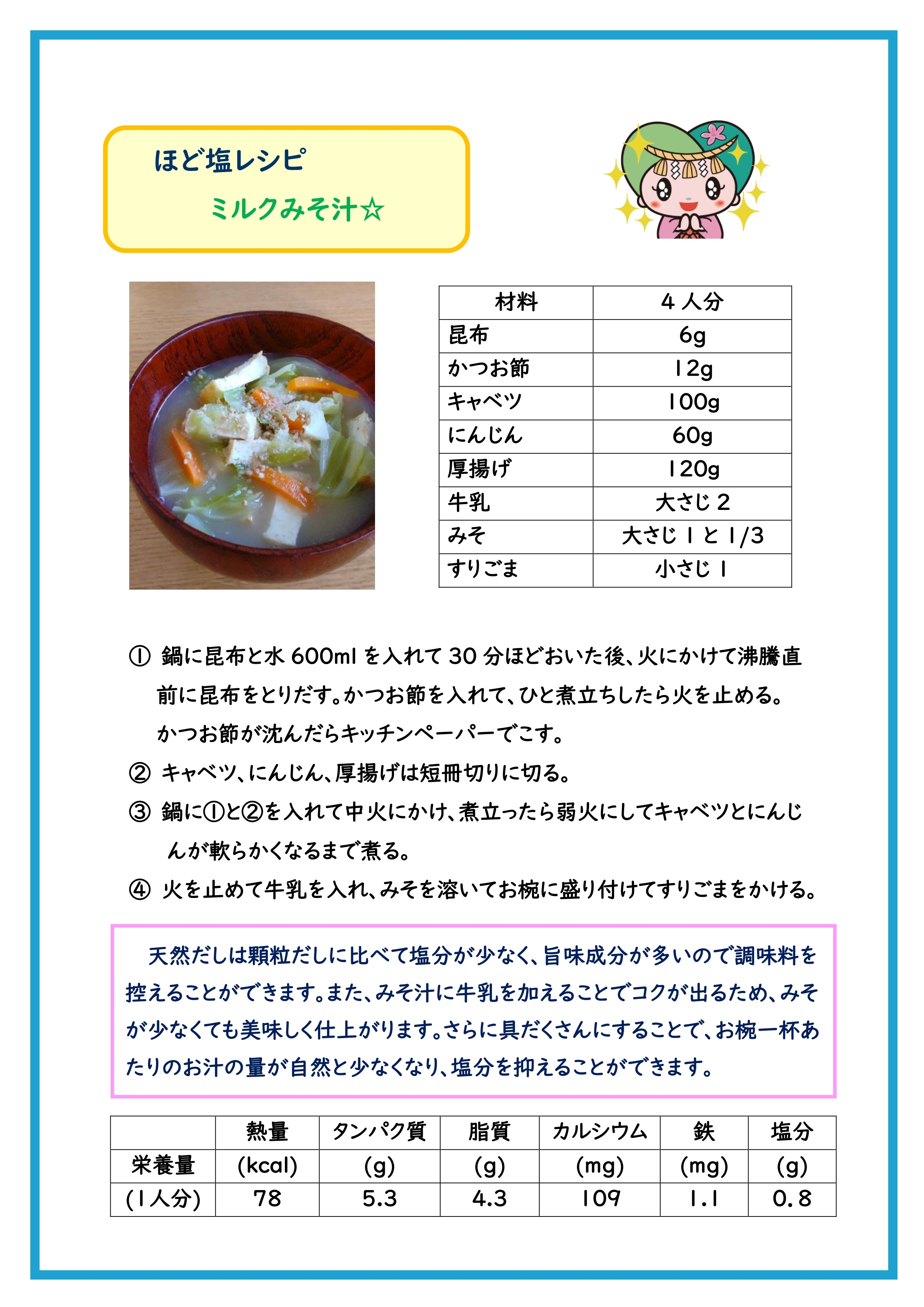 ミルク味噌汁のレシピ
