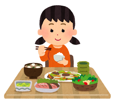 バランスの良い食事をとる女の子のイラスト