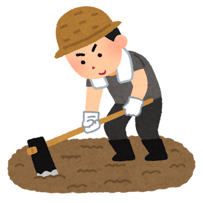 畑を耕す男の人のイラスト