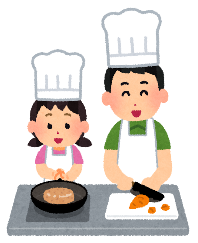親子で料理をしているイラスト