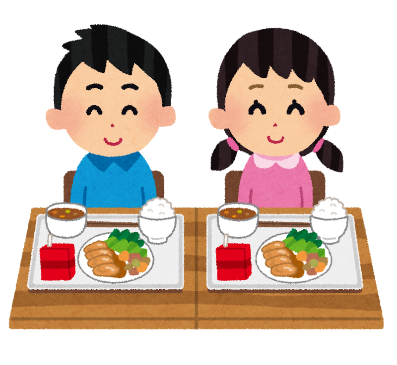 給食を食べる子どものイラスト