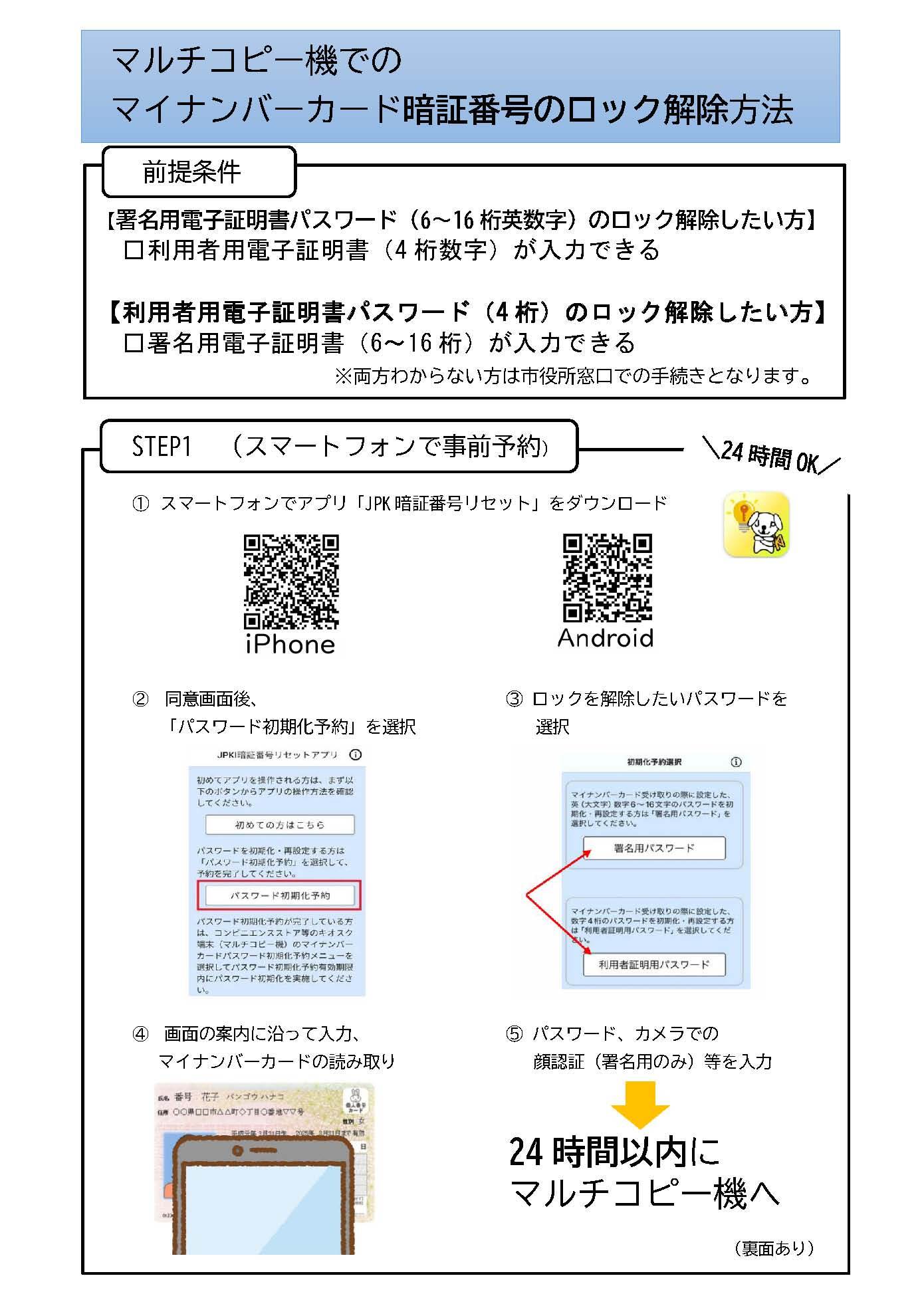 マルチコピー機での暗証番号再設定（ロック解除）方法
